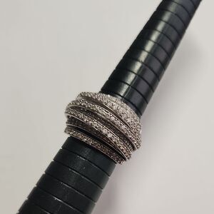 Sterling Silver Ring with CZ Rhinestones Size 9 Signed